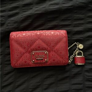 GUESS Red Patterned Wallet with Chain Lock